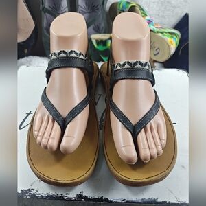 Chaco Popline Sun Loveland  Black Leather Thong Slingback Sandals Women’s Siz 7